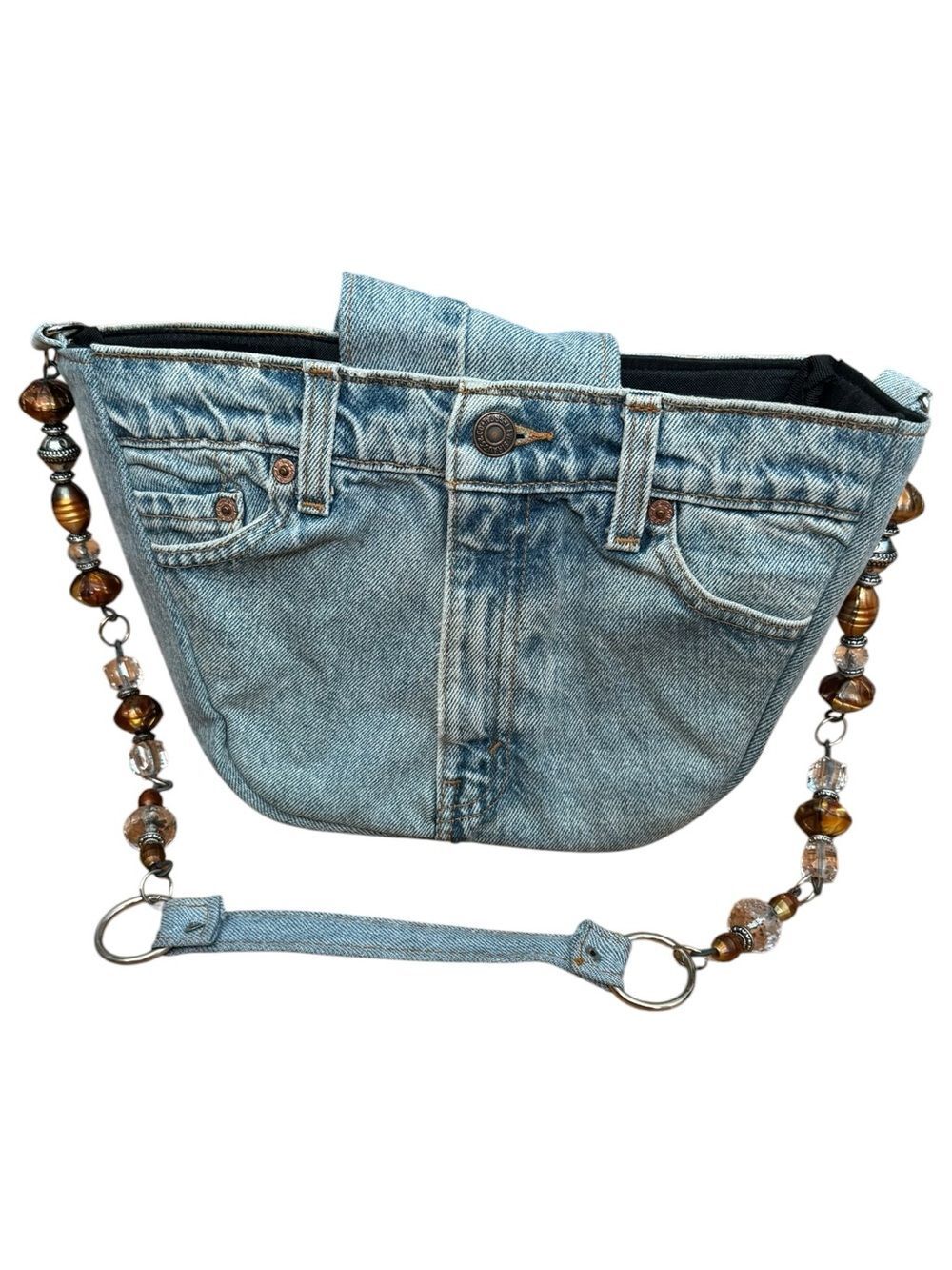 Hand & Heart Repurposed Vintage Levis Crossbody Bag Beaded Strap